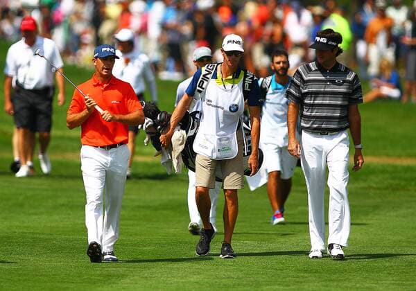 September 06 2014: Billy Horschel and Bubba Watson walk down the 8th fairway during the third round of the BMW Championship PGA Golf Herren Tour at Cherry Hills Country Club in Englewood, CO. GOLF: SEP 06 PGA Golf Herren - BMW Championship - Third Round Icon140906081 EDITORIAL USE ONLY