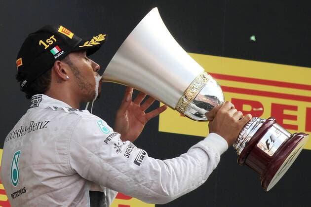 Monza, ITALY. September 7th., 2014 Lewis Hamilton gewinnt den Grand Prix von Monza English Lewis Hamilton from Mercedes, won Monza Grand prix Formula One., EP_CEZ