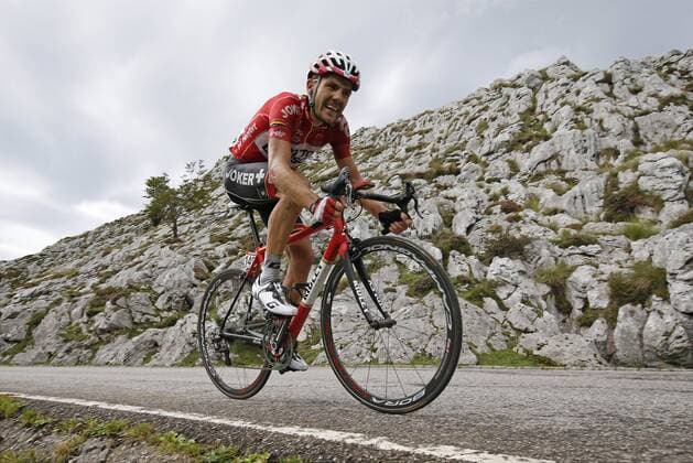 - LA CAMPERONA, SPAIN: Belgian Maxime Monfort of Lotto - Belisol in action at the fifteenth stage of the 69th edition of the La Vuelta cycling race, 149 km from Oviedo to Lagos de Covadonga, Spain, Sunday 07 September 2014. YUZURUxSUNADA  04310041