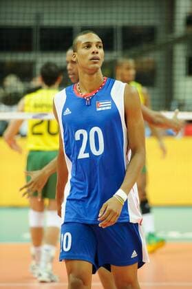 07.09.2014 - Katowice , Spodek , FIVB Men s World Championship , pool B Brazil (yellow) - Cuba (blue): Osmany Santiago Uriarte Mestre  140907BAR213