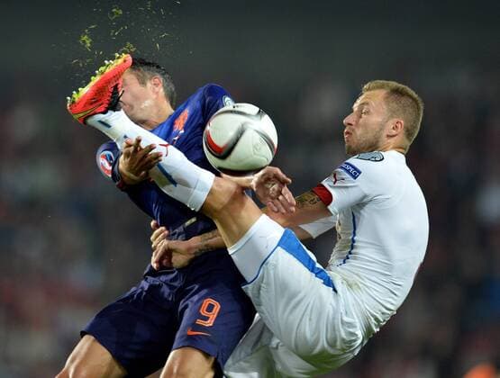 From left: Robin van Persie of Netherlands and Michal Kadlec of Czech Republic pictured during the Czech Republic vs Netherlands qualification match for football European Cup, Prague, Czech Republic, September 9, 2014. (CTKxPhoto KaterinaxSulova) CTKPhotoOF201409091363801  SUK2
