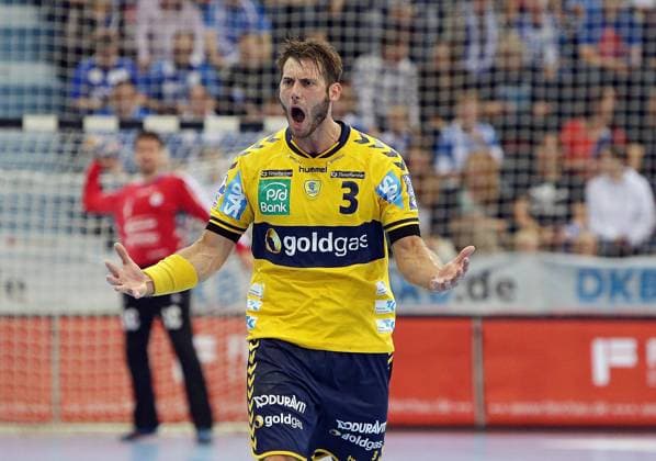10.09.2014, xovx, Handball HBL, VfL Gummersbach - Rhein Neckar Löwen, Jubel bei Uwe Gensheimer (Rhein-Neckar Löwen), Freisteller.