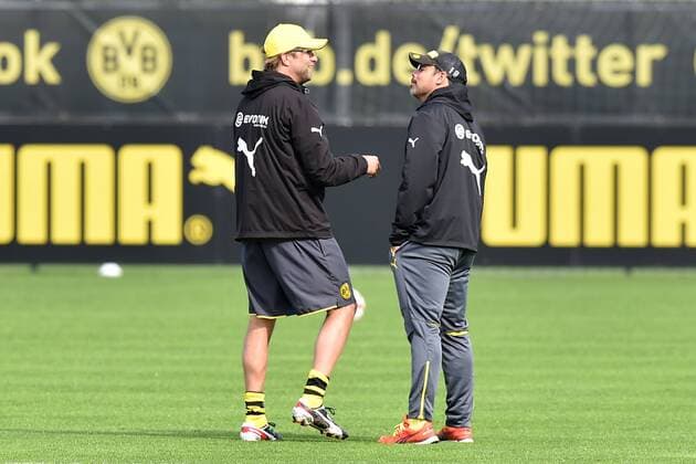 Fußball 1. Bundesliga Training Borussia Dortmund - am 11.09.2014 auf dem Trainingsgelände in Dortmund Jürgen Klopp ( Trainer Dortmund ), links - David Wagner ( Trainer Dortmund ), rechts