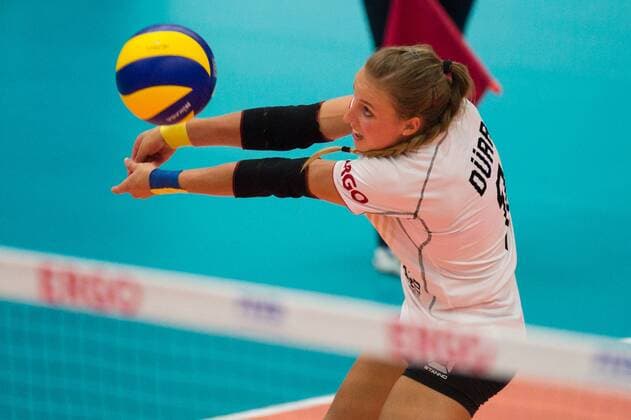 11.09.2014, Halle Berg Fidel, Münster Volleyball, Länderspiel Laenderspiel, Deutschland vs. Belgien Annahme Lenka Dürr Duerr ( 1 GER)