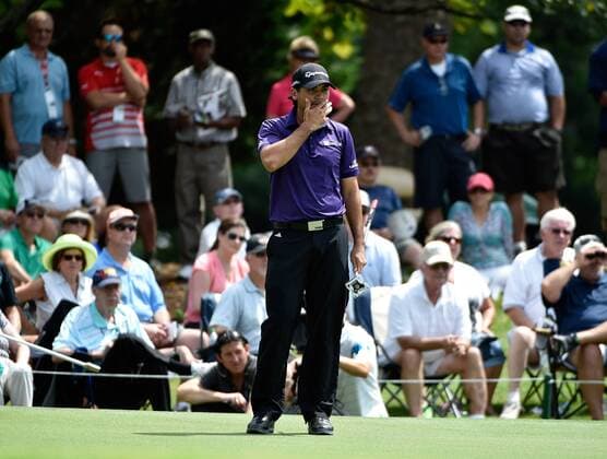 Jason Day reacts to a long putt on No. 2 where he cards a bogey during the first round of the PGA Golf Herren Tour Championship on September 11, 2014 at East Lake Golf Club in Atlanta. The sport s top players are competing for a chance to win the FedExCup and a $10 million bonus.  AJP2014091112