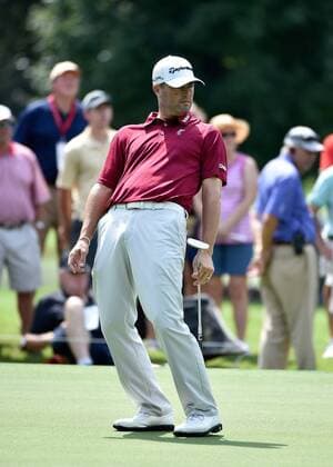 Ryan Palmer uses body english on his birdie attempt but scores a par on No. 2 during the first round of the PGA Golf Herren Tour Championship on September 11, 2014 at East Lake Golf Club in Atlanta. The sport s top players are competing for a chance to win the FedExCup and a $10 million bonus.  AJP2014091101