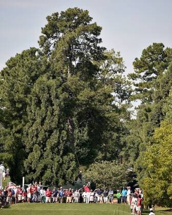 The gallery watches Jason Day of Australia drive No. 2 during the second round of the PGA Golf Herren Tour Championship on September 12, 2014, at East Lake Golf Club in Atlanta.  AJP2014091218