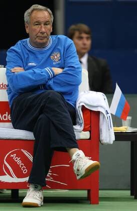 ITAR-TASS: MOSCOW, RUSSIA. SEPTEMBER 12, 2014. Shamil Tarpishchev, president of the Russian Tennis Federation, looks on during a Davis Cup Group 1 Europe Africa second round play-off match at Moscow s Olympiysky Sports Complex.  RE14F1CF