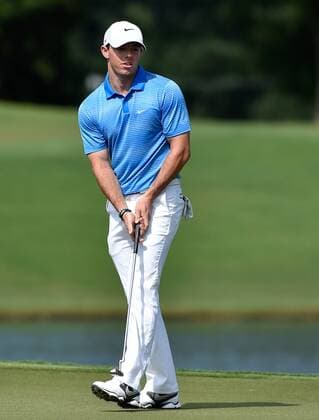 Rory McIlroy of Northern Ireland reacts to a birdie attempt on No. 6 that misses during the third round of the PGA Golf Herren Tour Championship at East Lake Golf Club on September 13, 2014, in Atlanta.  AJP2014091324