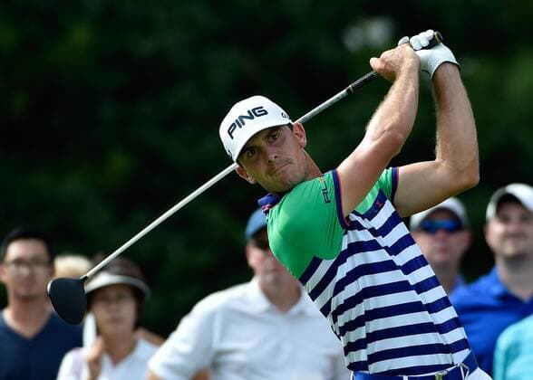 Billy Horschel drives No. 9 during the third round of the PGA Golf Herren Tour Championship at East Lake Golf Club on September 13, 2014, in Atlanta. Horschel was in the lead at three strokes ahead of Rory McIlroy after the turn.  AJP2014091325