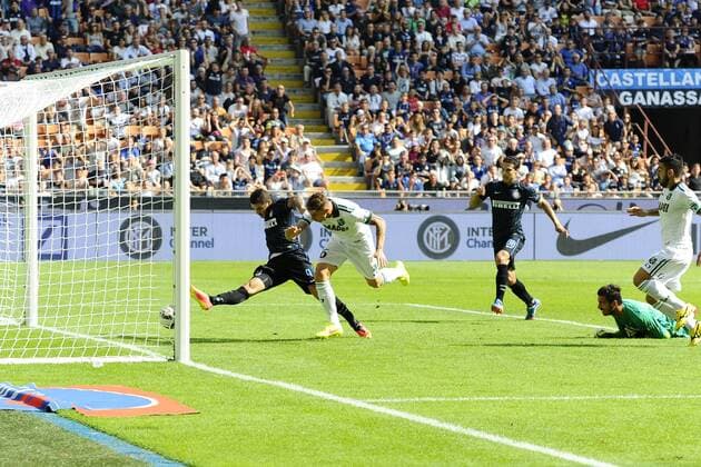 Goal of Mauro Icardi Inter 1-0. Celebration goal Milano 14-09-2014 Stadio Giuseppe Meazza - Football Calcio Serie A Inter Milan - Sassuolo Calcio. Foto GiuseppexCeleste Insidefoto giuseppexceleste