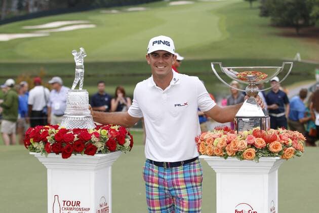 September 14, 2014: Billy Horschel stands with both trophies after winning the FedEx Cup - The Tour Championship at East Lake Golf Club in Atlanta, Georgia. GOLF: SEP 14 PGA Golf Herren - TOUR Championship by Coca-Cola - Final Round Icon9531409140880 EDITORIAL USE ONLY