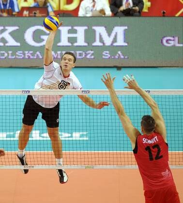 MS 2014 Germany vs Canada FIVB Volleyball Men s World Championship Poland 2014. Germany vs. Canada on September 14, 2014 in Katowice, Poland. In the picture: 6 Denys Kaliberda 12 Gavin Schmitt  EN_01145249_0002
