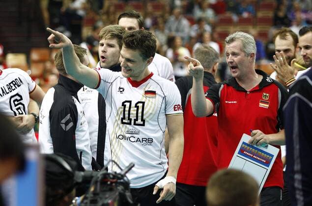 14.09.2014 - Katowice . Volleyball WM, Deutschland vs Kanada:. Jubel GER Lukas Kampa (L), Vital Heynen (R).  140914WAN113