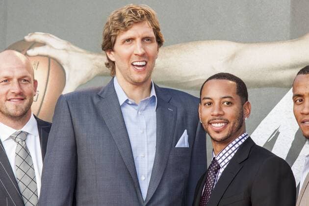 Dirk Nowitzki, Devin Harris bei der Weltpremiere von Nowitzki - Der perfekte Wurf im Cinedom am 16.09.2014 in Köln. Weltpremiere von Nowitzki - Der perfekte Wurf in Köln