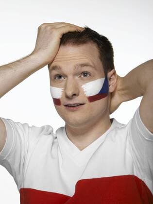Football fan with czech flag painted on face model released  LMF00442