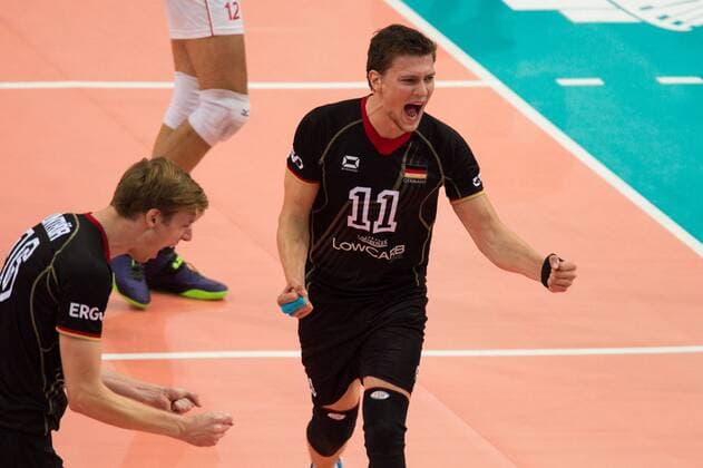 17.09.2014, Spodek, Kattowitz Volleyball, FIVB Volleyball Men s World Championship 2014, 3. Runde, Deutschland (GER) vs. Iran (IRI) Jubel Max Günthör ( 16 GER), Lukas Kampa ( 11 GER)