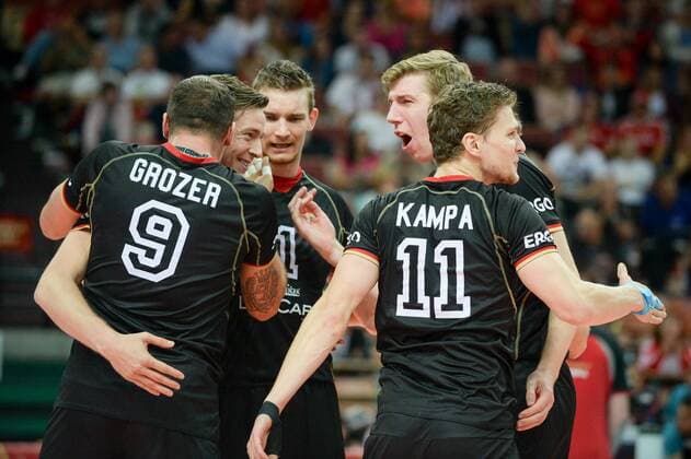 MS 2014 Germany vs. Iran FIVB Volleyball Men s World Championship Poland 2014. Pool G. Germany vs. Islamic Reoublic of Iran on September 17, 2014 in Katowice, Poland. In the picture: German team cheering  EN_01145688_0030