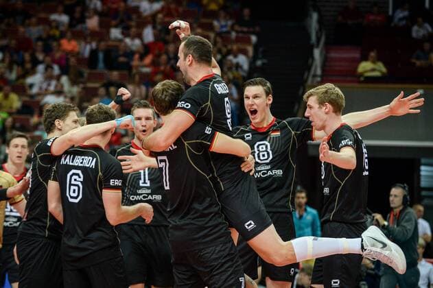 MS 2014 Germany vs. Iran FIVB Volleyball Men s World Championship Poland 2014. Pool G. Germany vs. Islamic Reoublic of Iran on September 17, 2014 in Katowice, Poland. In the picture: German team cheering  EN_01145688_0033