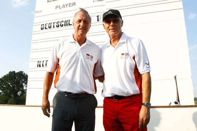 Franz Beckenbauer (Deutschland) und Johan Cruyff (Niederlande) - WINSTONgolf Senior Open 2014 in Vorbeck bei Schwerin - Deutschland, Golf, Mann, Männer,18.09.2014