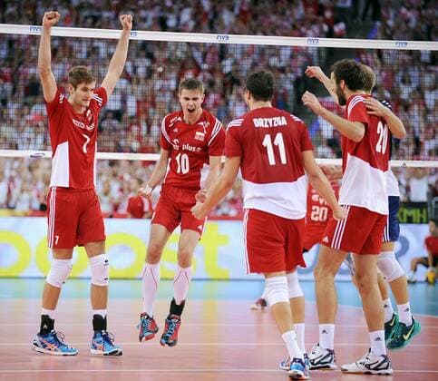 Lodz, 18.09.2014 - FIVB World Cup 2014 - Poland vs Russia - KAROL KLOS, MARIUSZ WLAZLY, FABIAN DRZYZGA, MATEUSZ MIKA -  20140918LUK077
