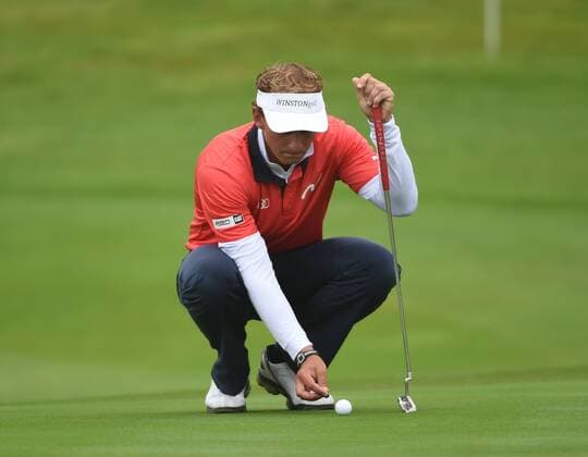 19.09.2014. Newport, Wales. ISPS Handa Wales Open Golf. Day 2. Joost Luiten lines up on the 18th green xJonxBromleyx  ActionPlus19091413