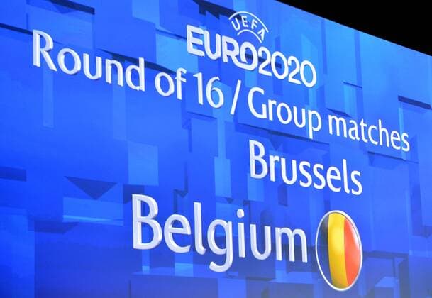 - GENEVA, SWITZERLAND: Illustration shows the names of Belgium on a giant screen as host for group matches at the announce of the thirteen countries who will organise the soccer European championship in 2020, on the day of the UEFA Host Announcement, in Geneva, Switzerland, Friday 19 September 2014. ERICxLALMAND  Aufmacher premiumd 19091417