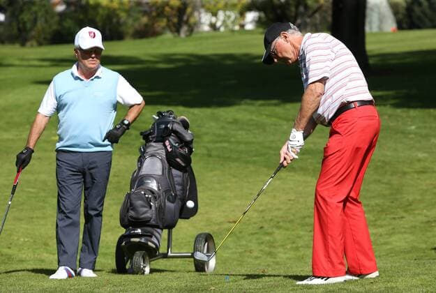 GOLF - Toni Sailer Golf Memorial KITZBUEHEL,AUSTRIA,19.SEP.14 - GOLF, ALPINE SKIING - Toni Sailer Golf Memorial, GC Kitzbuehel. Image shows Karl Reyer and Franz Beckenbauer. 