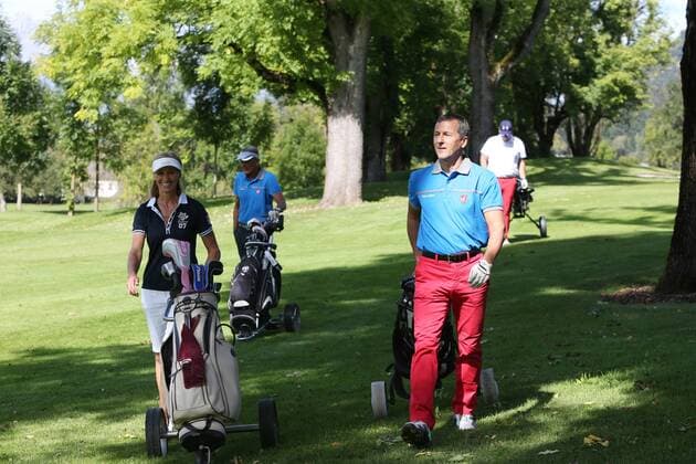 GOLF - Toni Sailer Golf Memorial KITZBUEHEL,AUSTRIA,19.SEP.14 - GOLF, ALPINE SKIING - Toni Sailer Golf Memorial, GC Kitzbuehel. Image shows Michaela Gerg, Reinhard Stocker, Peter Baumgartl and Matthias Engel. 