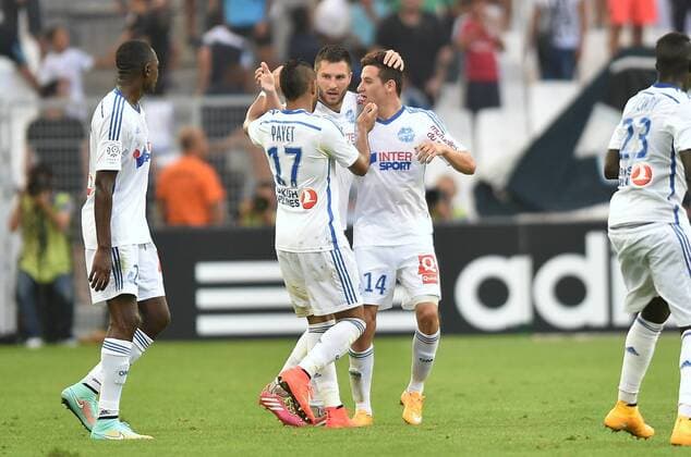 Andre Pierre Gignac (om) - Florian Thauvin (om) - Dimitri Payet (om) FOOTBALL : Marseille vs Rennes - Ligue 1 - 20 09 2014 AnthonyBIBARD FEP Panoramic 