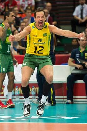 20.09.2014, Spodek, Kattowitz Volleyball, FIVB Volleyball Men s World Championship 2014, Halbfinale, Brasilien (BRA) vs. Frankreich (FRA) Jubel Luiz Felipe Marques Fonteles ( 12 BRA)