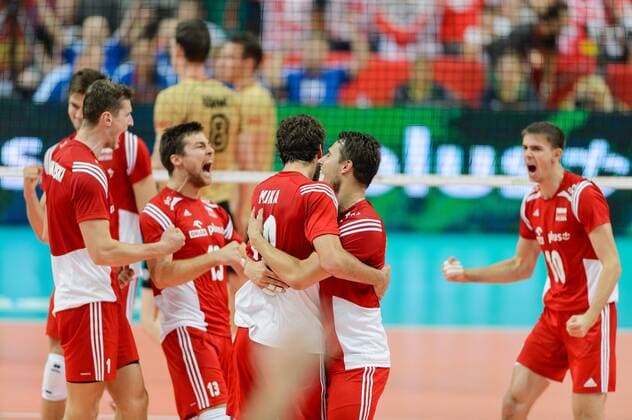 20.09.2014 - Katowice , Spodek, FIVB Men s World Championship, Semifinal - Germany (gold) - Poland (red) -- Karol Klos , Piotr Nowakowski , Michal Kubiak , Mateusz Mika , Fabian Drzyzga , Mariusz Wlazly  140920PAL113