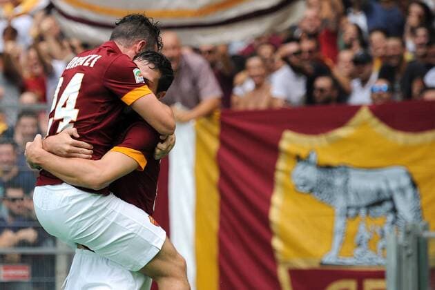 Jubel Mattia Destro, Alessandro Florenzi Goal celebration Serie A, AS Rom - US Cagliari