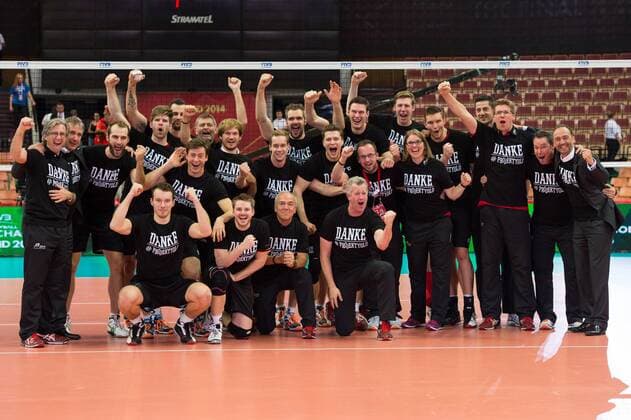 21.09.2014, Spodek, Kattowitz Volleyball, FIVB Volleyball Men s World Championship 2014, Spiel Platz 3 4, Deutschland (GER) vs. Frankreich (FRA) Jubel Deutschland nach dem Sieg