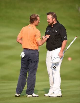 21.09.2014. Newport, Wales. ISPS Handa Wales Open Golf at Celtic Manor. Day 4. Shane Lowry congratulates Joost Luiten on his win xJonxBromleyx  ActionPlus20225572