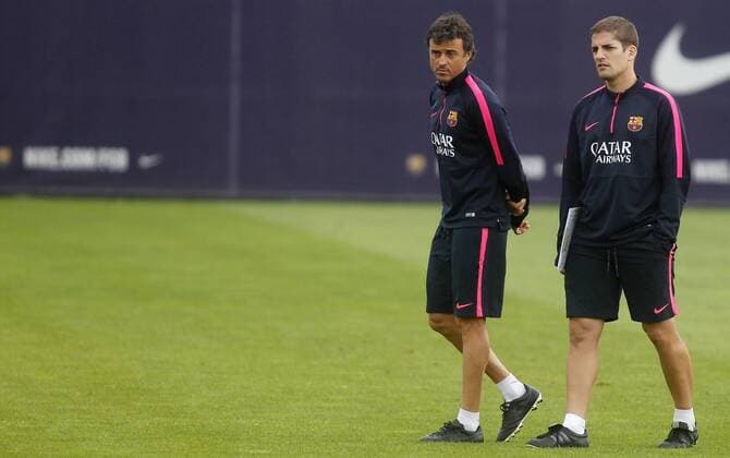 FC Barcelona (Barca) training session. In the picture, Luis Enrique and Roberto Moreno. xFRANCESCxADELANTADOx 