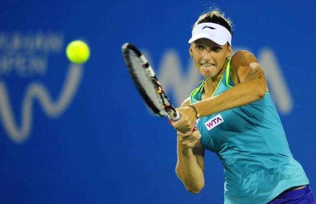 (140924) -- WUHAN, Sept. 24, 2014 -- Karolina Pliskova of Czech Republic returns a shot during the women s singles 3rd round match at the WTA Tennis Damen Wuhan Open tennis tournament in Wuhan, capital of central China s Hubei Province, on Sept. 24, 2014. HaoxTongqian 