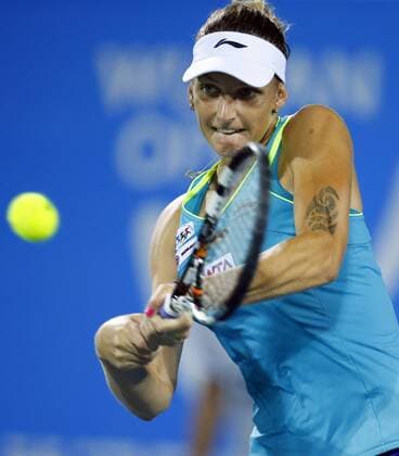 Karolina Pliskova of the Czech Republic returns a shot during the women s singles third round of the 2014 WTA Tennis Damen Wuhan Open tennis tournament in Wuhan city, central China s Hubei province, 24 September 2014. Wuhan Open  20140924_11635