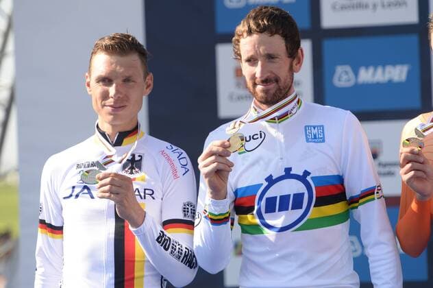 Rad WM CLM Elite Männer Einzelzeitfahren , Omega Pharma - Quick Step 2014, Team Sky 2014, Martin Tony, Wiggins Bradley, Ponferrada 