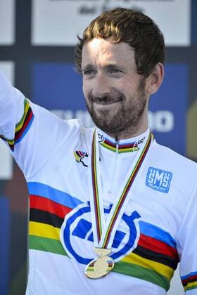 PONFERRADA, SPAIN: British Bradley Wiggins celebrates on the podium after winning the men s elite individual time trial race at the UCI World Cycling championships in Ponferrada, Spain, Wednesday 24 September 2014. DIRKxWAEM  premiumd 19091883