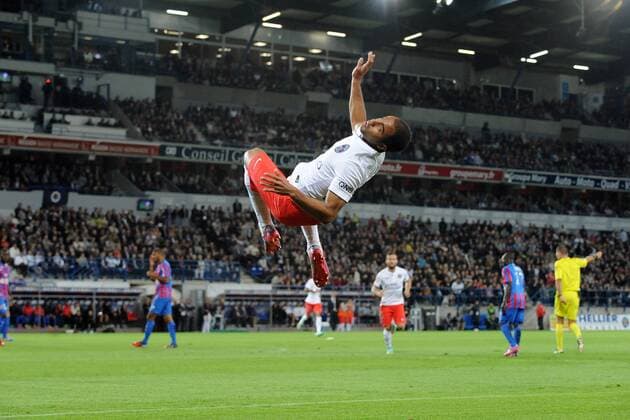 joie Lucas Moura apres son but (PSG) SM Caen vs Paris St. Germain - Ligue 1 - 24 09 2014 NLeGouicxFEP 