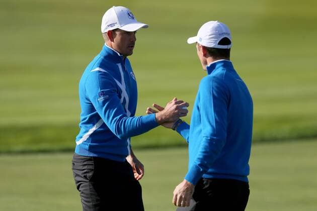 GOLF - PGA, Ryder Cup 2014 PERTHSHIRE,SCOTLAND,26.SEP.14 - GOLF - PGA Golf Herren Tour, Ryder Cup, Auchterarder Golf Club. Image shows Henrik Stenson (SWE) and Justin Rose (RSA). 