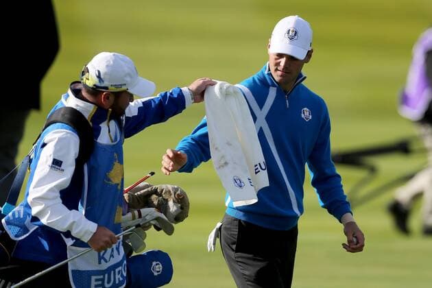 GOLF - PGA, Ryder Cup 2014 PERTHSHIRE,SCOTLAND,26.SEP.14 - GOLF - PGA Golf Herren Tour, Ryder Cup, Auchterarder Golf Club. Image shows Martin Kaymer (GER) and his caddy. 