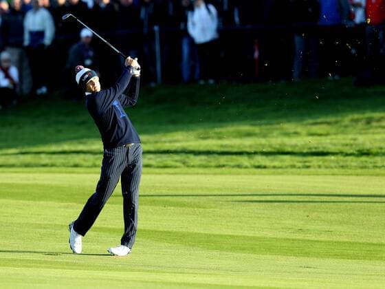 USA s Jordan Spieth in the morning fourball match against Europe s Ian Poulter and Stephen Gallacher on the first day of the 2014 Ryder Cup in Gleneagles,Scotland on September 26, 2014.  LON2014092620