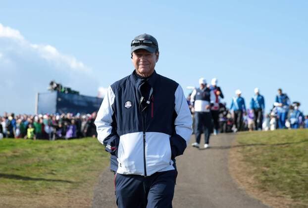 USA s captain Tom Watson walks down the fairway on the first day of the 2014 Ryder Cup in Gleneagles,Scotland on September 26, 2014.  LON2014092636