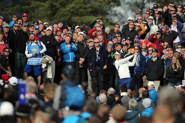 GOLF - PGA, Ryder Cup 2014 PERTHSHIRE,SCOTLAND,27.SEP.14 - GOLF - PGA Golf Herren Tour, Ryder Cup, Auchterarder Golf Club. Image shows Martin Kaymer (GER), his caddy and fans. 