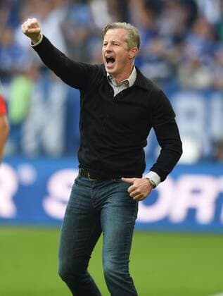 27.09.2014, Fussball, Saison 2014 15, 1. Bundesliga, 6. Spieltag, FC Schalke 04 - Borussia Dortmund Jubel Trainer Jens Keller (Schalke 04)