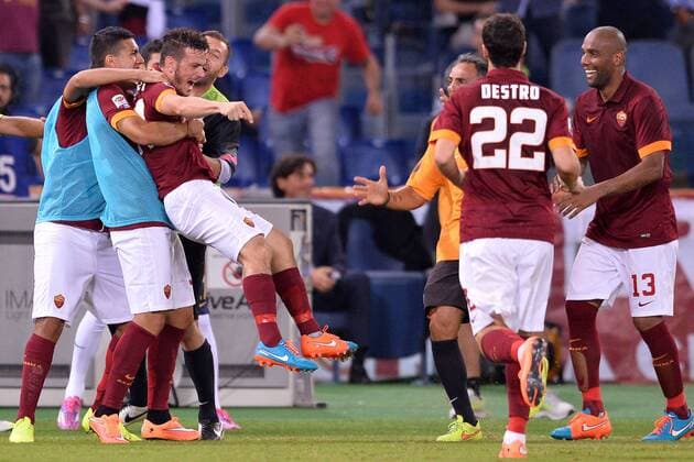 Esultanza dopo il gol di Alessandro Florenzi Roma. Goal celebration. Roma 27-09-2014 Stadio Olimpico. Football Calcio 2014 2015 Serie A. AS Roma - Hellas Verona. Foto Antonietta Baldassarre Insidefoto AntoniettaxBaldassarre