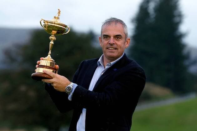 GOLF - PGA, Ryder Cup 2014 PERTHSHIRE,SCOTLAND,28.SEP.14 - GOLF - PGA Golf Herren Tour, Ryder Cup, Auchterarder Golf Club. Image shows captain of the team Europe Paul McGinley. Keywords: trophy. 