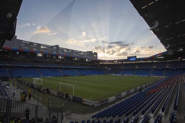 The sun dips behind the stadium ahead of kick off - FC Basel - UEFA Champions League - St Jakobs Park - Basel - 01 10 2014 EDITORIAL USE ONLY. No use with unauthorised audio, video, data, fixture lists, club league logos or live services. Online in-match use limited to 120 images, no video emulation. No use in betting, games or single club league player publications.